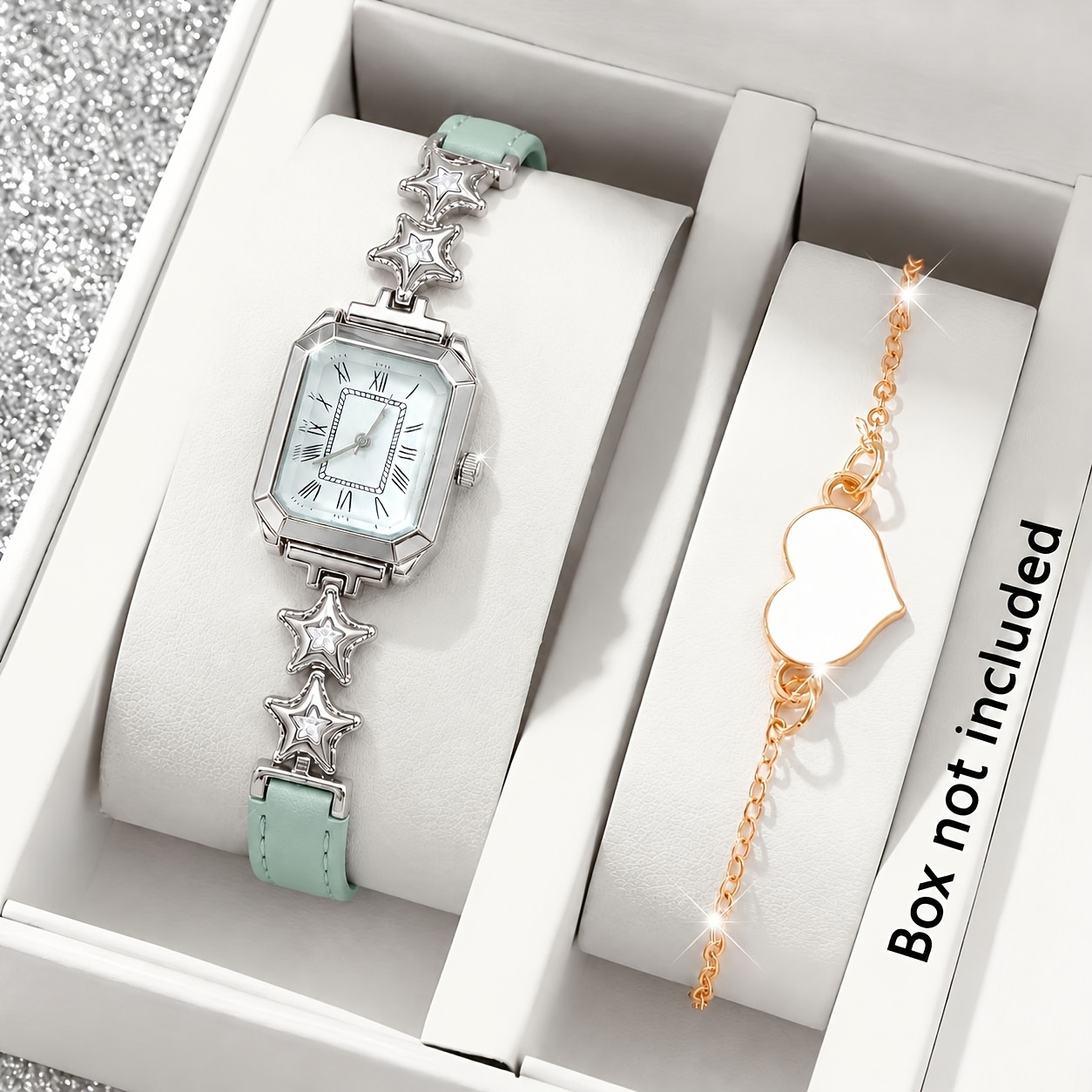 2pc Women's Elegant Square Watch & Versatile Jewelry Set